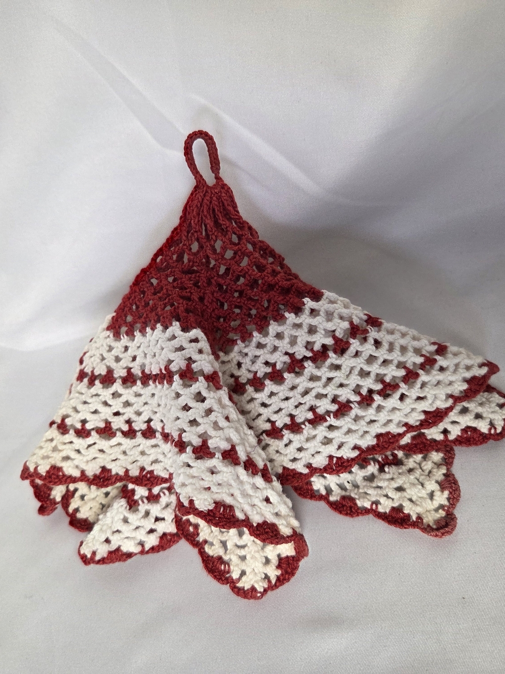Handmade Red & White Crochet Kitchen Hanging Towel